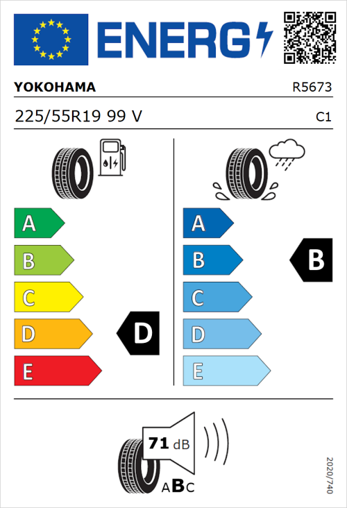 Tyre Label for Yokohama Geolandar CV G058 225/55R19 99V