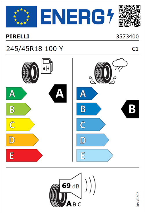 Tyre Label for Pirelli Cinturato P7 (P7C2) 245/45R18 100Y