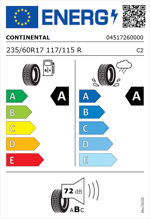 Tyre Label for Continental VanContact Eco 235/60R17 117/115R