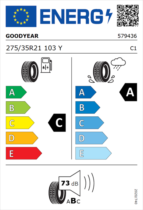 Tyre Label for Goodyear Eagle F1 SuperSport 275/35R21 103Y