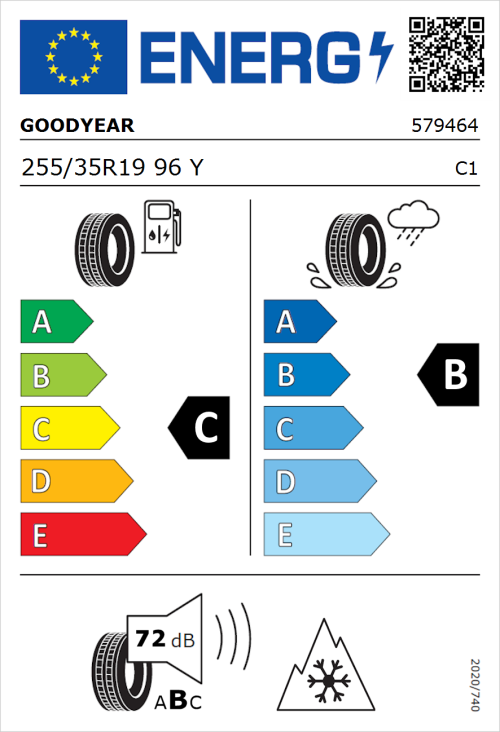 Tyre Label for Goodyear Vector 4Seasons Gen-3 255/35R19 96Y