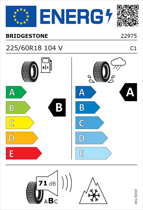 Tyre Label for Bridgestone Weather Control A005 225/60R18 104V
