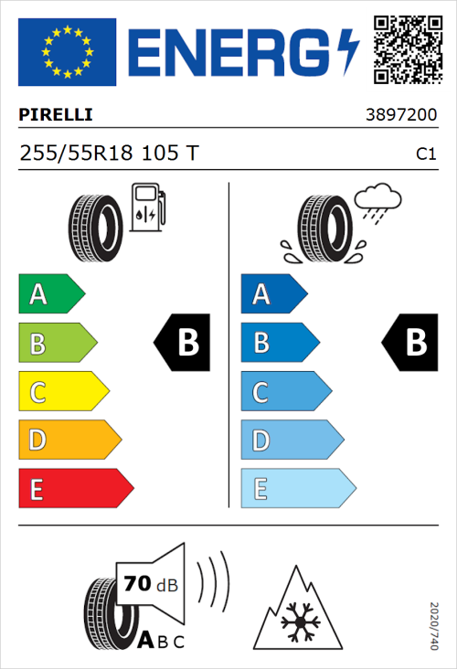 Tyre Label for Pirelli Scorpion Zero All Season 255/55R18 105T