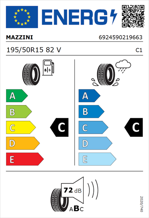 Tyre Label for Mazzini Falconer F1 195/50R15 82V