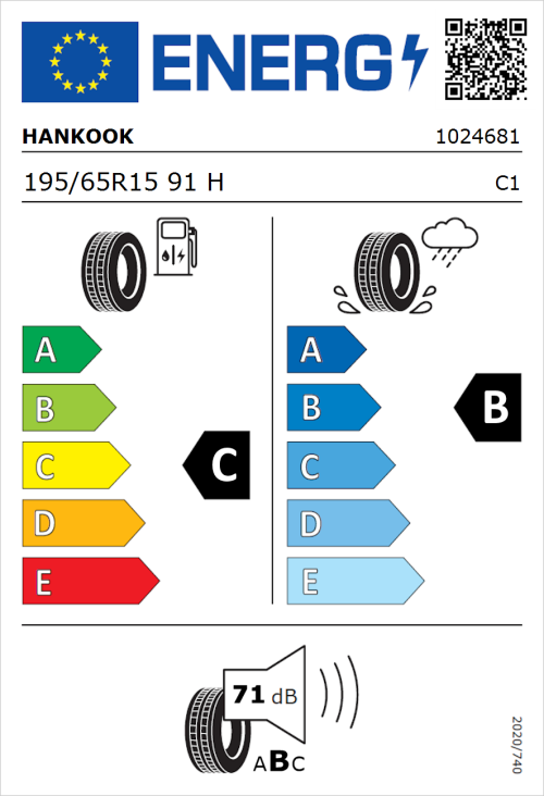 Tyre Label for Hankook Kinergy Eco 2 K435 195/65R15 91H