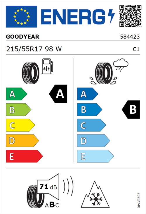 Tyre Label for Goodyear Vector 4Seasons Gen-3 215/55R17 98W