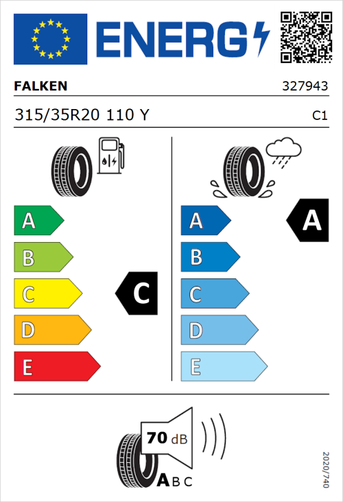 Tyre Label for Falken Azenis FK510 SUV 315/35R20 110Y